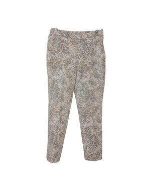 Isaac Mizrahi Live Womens 8P Floral Print Pull-On Ankle Pants Beige & Gray